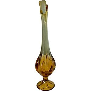Vintage Viking Glass Honey Amber Brown 11.5” Swung Vase Epic 6 Petal